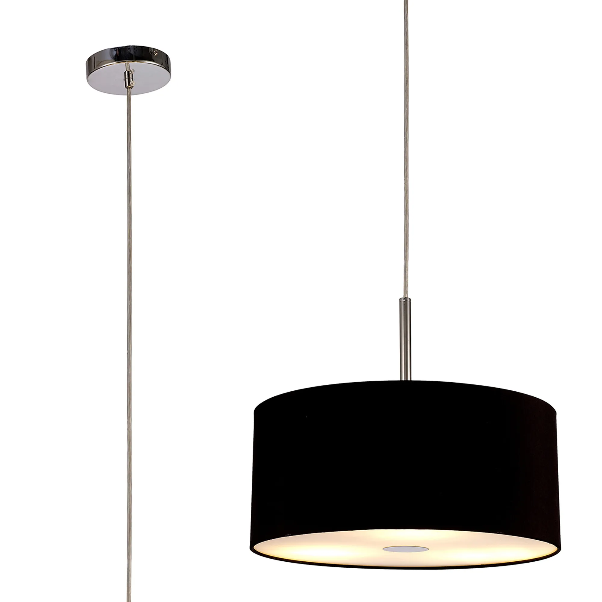 Baymont 40cm 3 Light Pendant Polished Chrome, Midnight Black/Green Olive, Frosted Diffuser